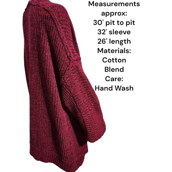 Free People Womens Open Front Long Sleeves Chunky Knit High Hopes Cardigan Red M - Picture 3 of 11